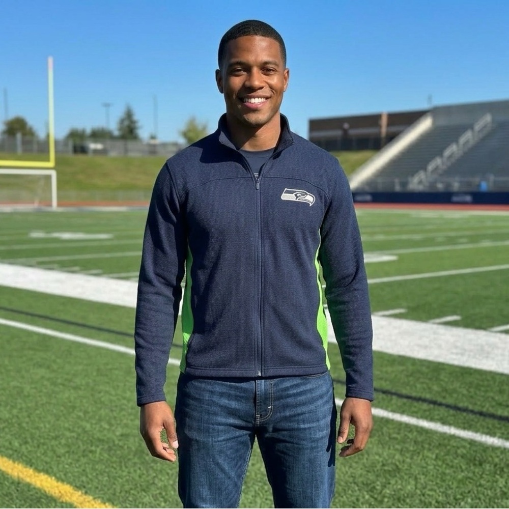 NFL Men's Navy Jacket with Neon Green Accents